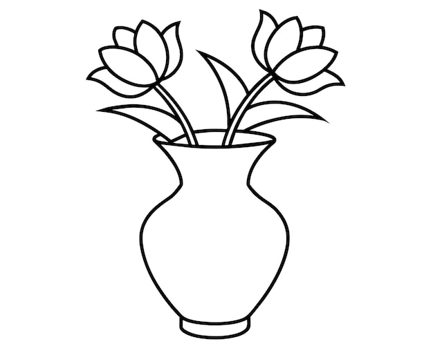 een zwart-witte tekening van twee bloemen in een vaas met twee bloemen erin