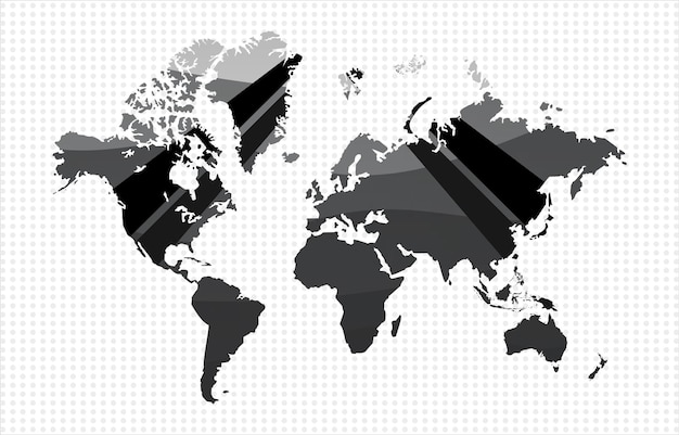 Vector een zwart-witte wereldkaart met het woord wereld erop.