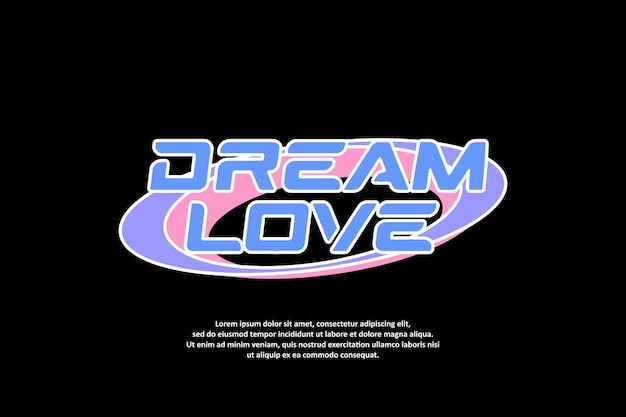Een zwarte achtergrond met een blauw en roze dream love 2 logo.