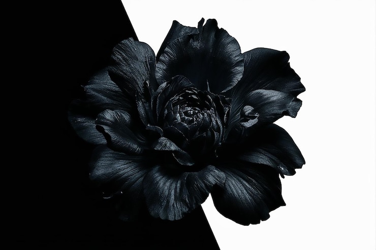 Vector een zwarte bloem met een grote bloem in het midden op een witte achtergrond