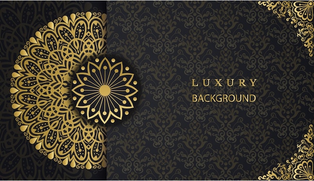 Een zwarte en gouden achtergrond met een gouden patroon en de woorden luxe.