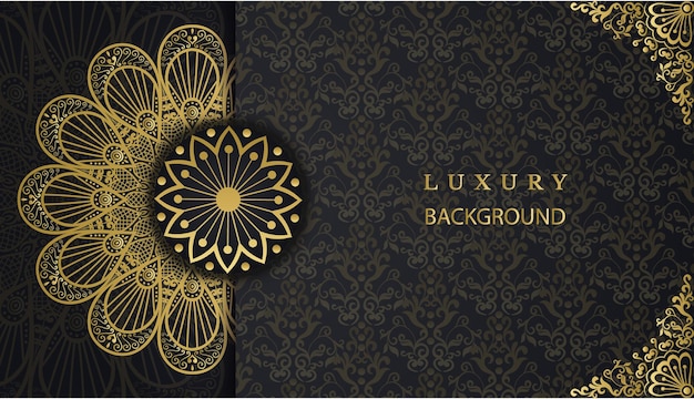 Een zwarte en gouden achtergrond met een gouden patroon en het woord luxe.