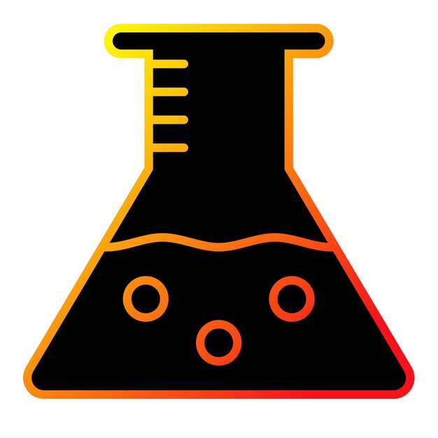 een zwarte en oranje afbeelding van een chemische testbuis met een rode en gele achtergrond