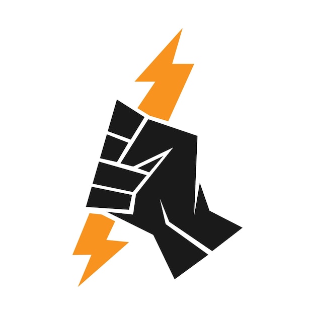 Vector een zwarte en oranje hand grabbing lightening bolt icon