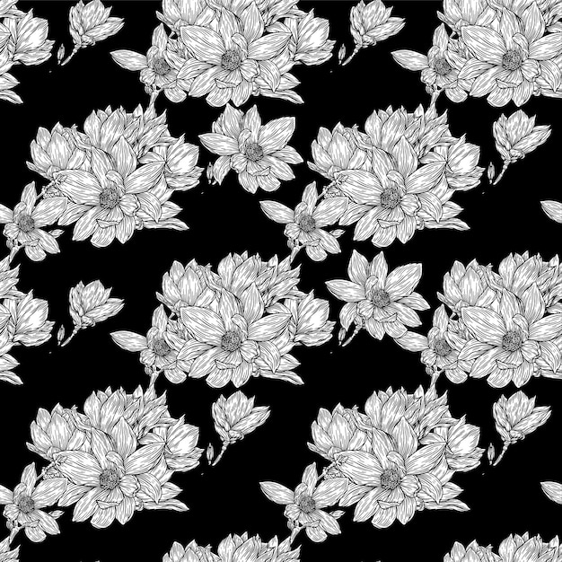 Vector een zwarte en witte bloemrijke achtergrond met een zwarte achtergrond