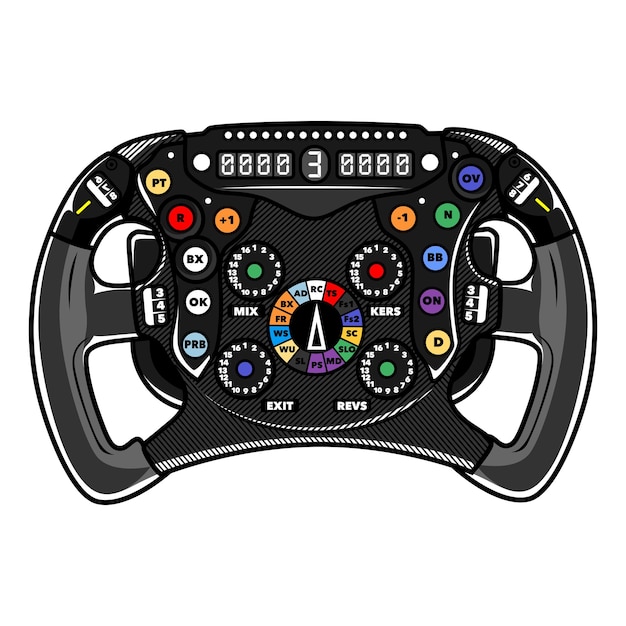 een zwarte en witte spelcontroller met een nummer 3 knop