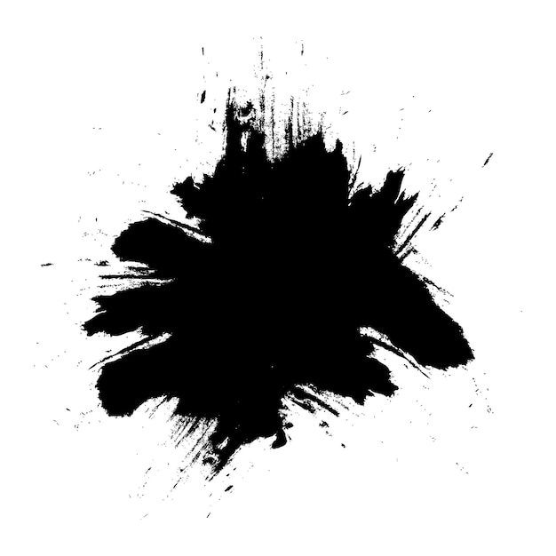 Een zwarte inktvlek met een witte achtergrond Penseelstreek Spray