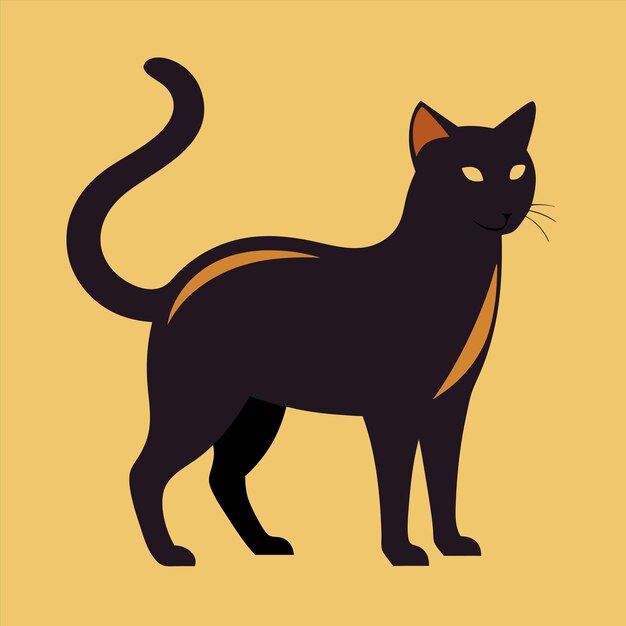 een zwarte kat met een gele achtergrond met een bruine streep erop