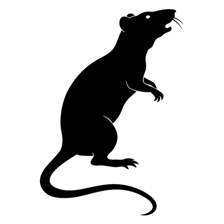 Vector een zwarte rat met een zwart gezicht en een witte achtergrond