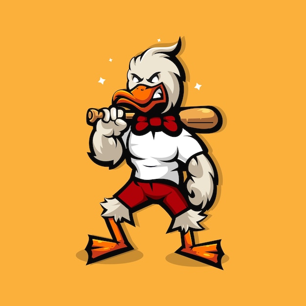 Vector eend honkbal cartoon mascotte-logo