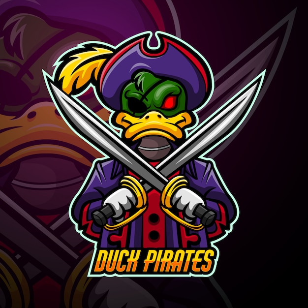 Eend piraten mascotte esport logo ontwerp