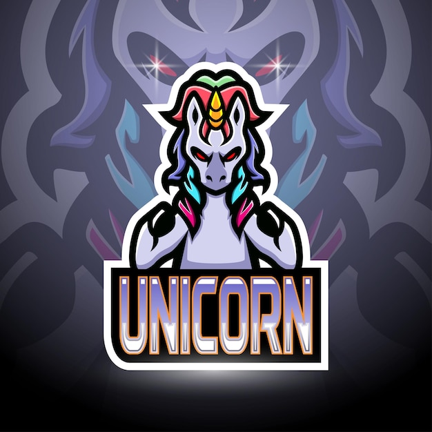 Eenhoorn esport logo mascotte ontwerp