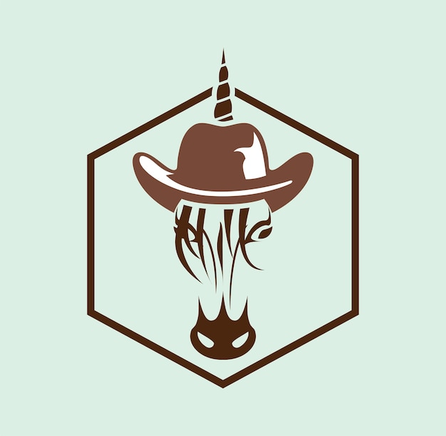 Eenhoorn hoofd met cowboyhoed ontwerp illustratie