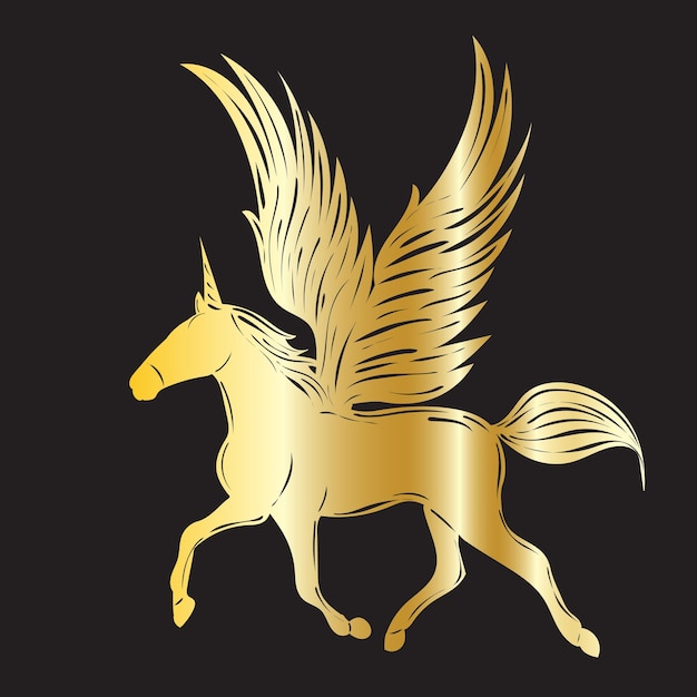 Eenhoorn met vleugels gouden silhouet geïsoleerde vector