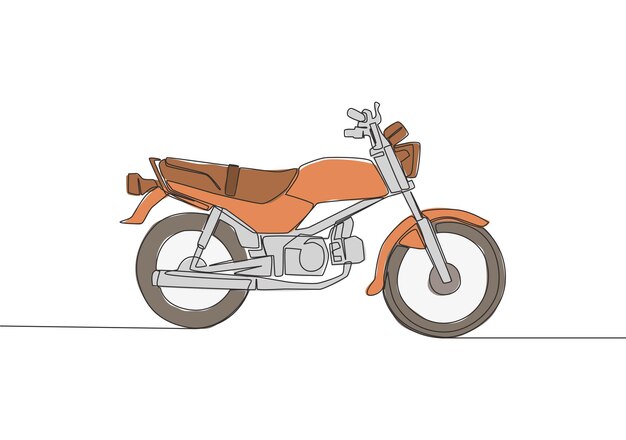 Eenlijnte tekening van het logo van een vintage motorfiets Klassiek concept voor een landelijke motorfiets Voortdurende lijntekening