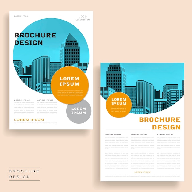 Eenvoud brochure sjabloonontwerp met stadslandschap en geometrische elementen