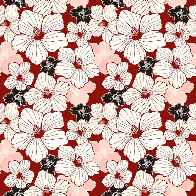 Eenvoud hibiscus naadloos patroon op rode achtergrond