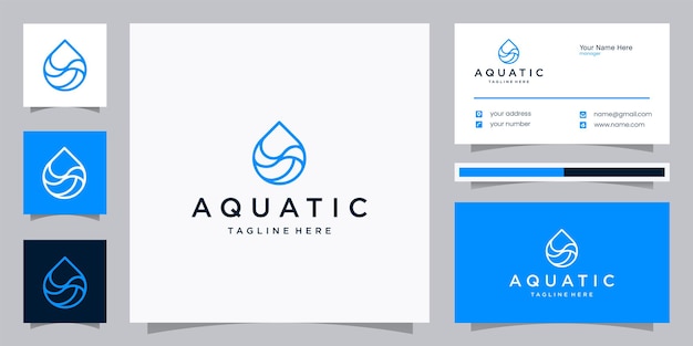 Eenvoudig aquatisch logo-ontwerp en visitekaartje