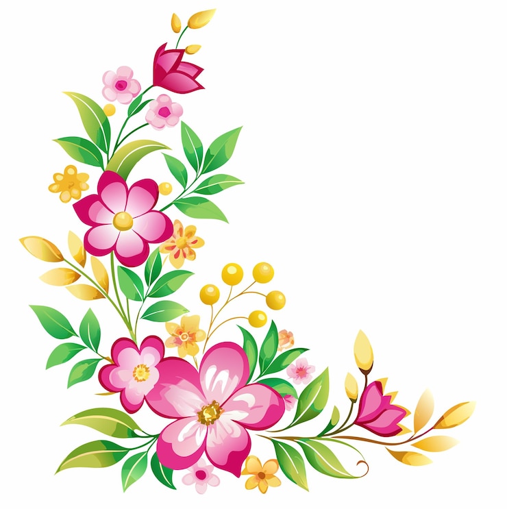 Vector eenvoudig bloemenhoekvectorontwerp in roze en goud op witte doorzichtige achtergrond