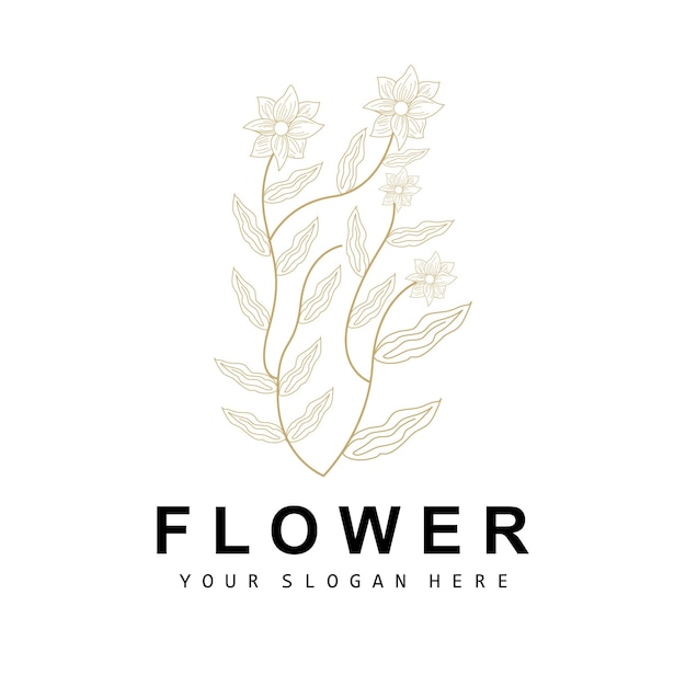 Eenvoudig Botanisch Blad en Bloem Logo Vector Natuurlijke Lijn Stijl Decoratie Ontwerp Banner Flyer Huwelijksuitnodiging en Product Branding