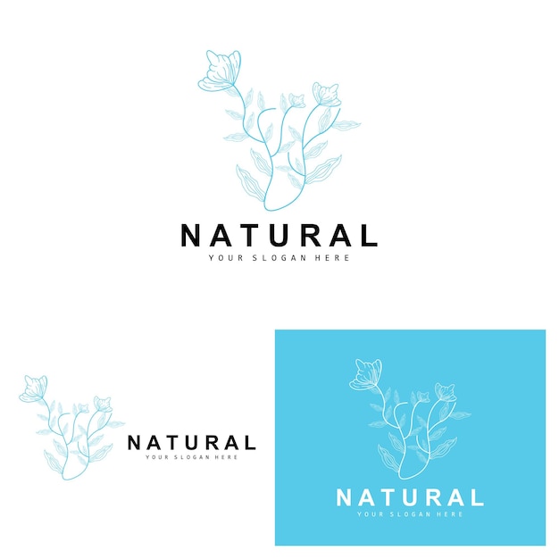 Eenvoudig Botanisch Blad en Bloem Logo Vector Natuurlijke Lijn Stijl Decoratie Ontwerp Banner Flyer Huwelijksuitnodiging en Product Branding