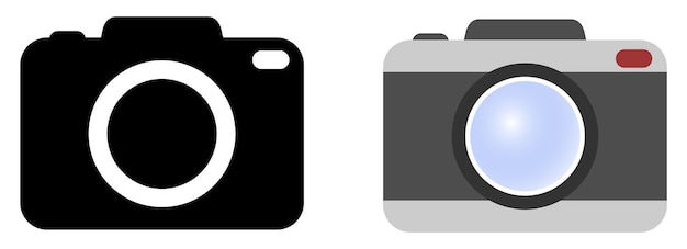 Eenvoudig camerasymbool. Uitvoering met icoon in zwart/wit en kleur.
