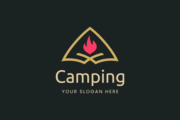 Vector eenvoudig campinglogo met tentvorm en vreugdevuur