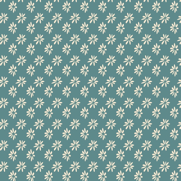 Eenvoudig doodle naadloos patroon Hand getrokken bloemen op een groene achtergrond Minimalistische botanische achtergrond in retro vintage kleuren vectorillustratie