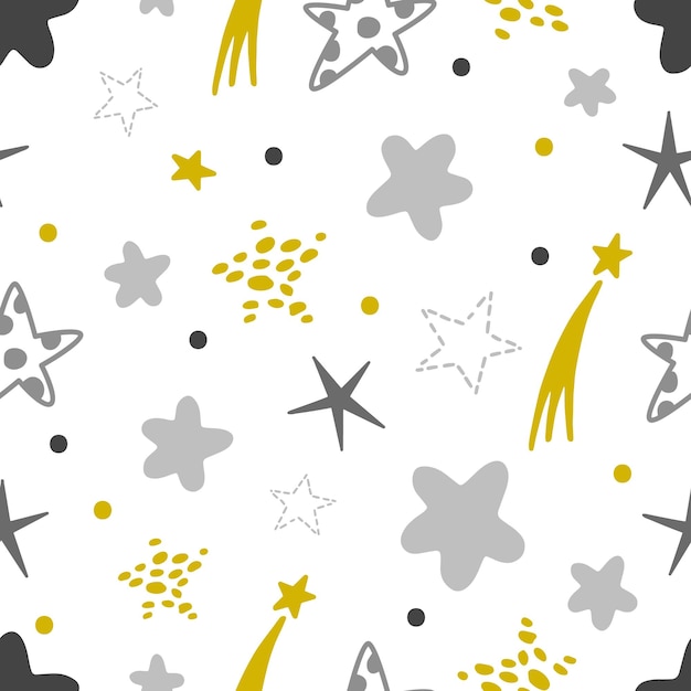 Eenvoudig doodle sterren naadloos patroon Kosmische vrije hand ster doodles nacht element achtergrond Baby Scandinavische minimalistische neoterische vector textiel print kosmische ster behang illustratie