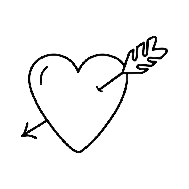 Vector eenvoudig doodle vectorhart met pijl voor valentijnsdagkaarten, posters, verpakking en design.