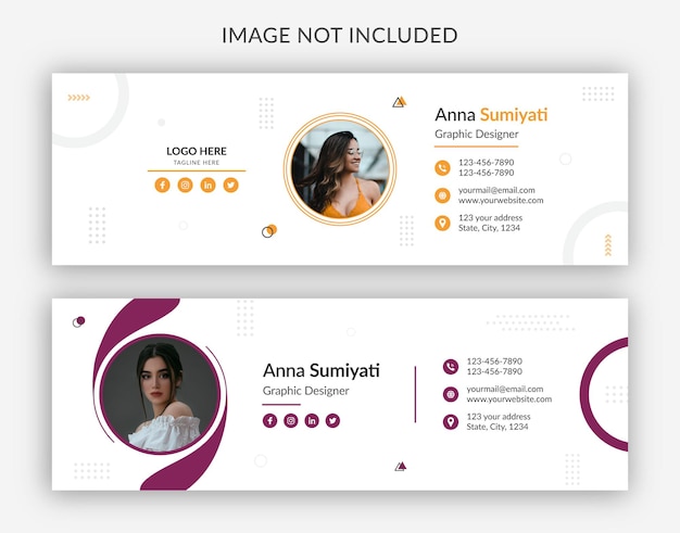 Eenvoudig en creatief e-mailhandtekeningsjabloon en persoonlijk e-mailvoettekstomslagontwerp voor sociale media