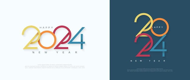Eenvoudig en elegant gelukkig nieuwjaar 2024 ontwerp Met een kleurrijk concept Premium vectorillustratie voor banner poster kalender en groet gelukkig nieuwjaar 2024
