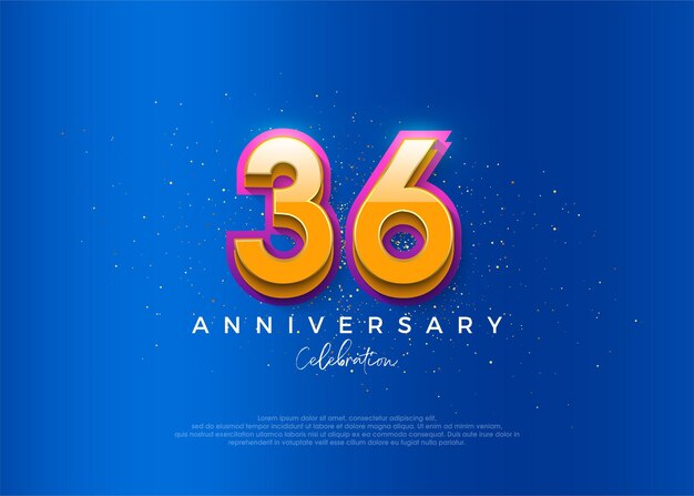 Eenvoudig en modern ontwerp voor de viering van het 36-jarig jubileum met een elegante blauwe achtergrondkleur