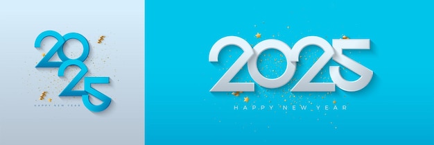 Eenvoudig en schoon ontwerp met het nummer 2025 voor de begroeting en viering van het gelukkige nieuwe jaar 2025 Premium vectorontwerp voor het nieuwe jaar 2024 banner poster sjabloon