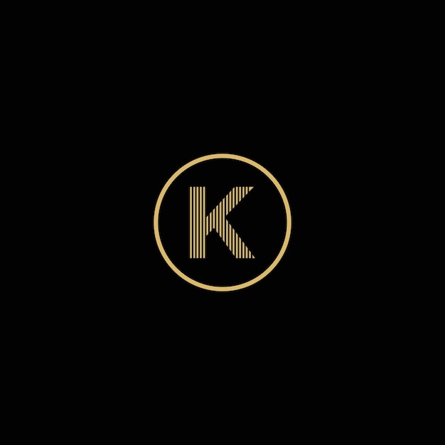 Eenvoudig gouden letter K-logo met cirkels en zwarte achtergrond