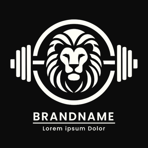 eenvoudig gym logo leeuw en barbell voor fitness branding moderne enkele kleur