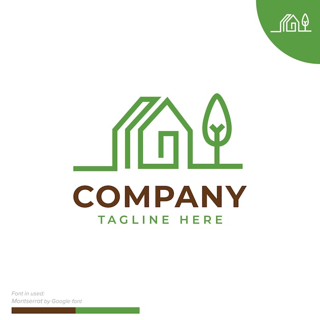 Eenvoudig huis met tuin lineart symbool pictogram plat logo voorraad vector ontwerp