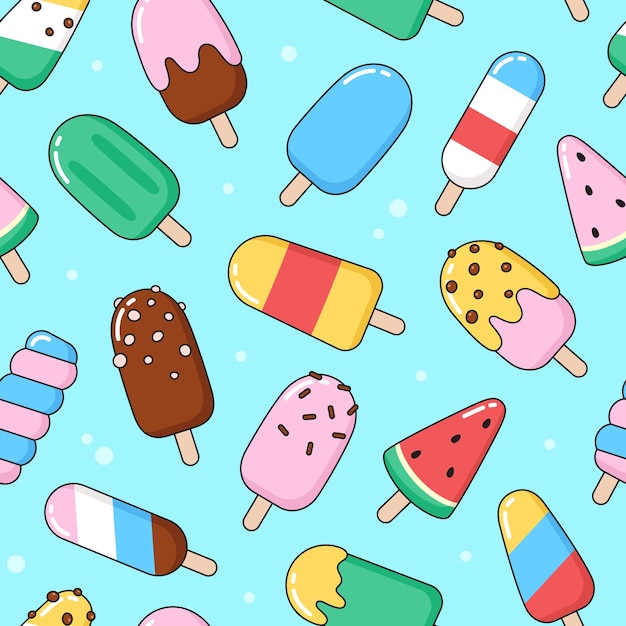 Eenvoudig ijs eskimo popsicle naadloos patroon Zomerdessert schattig vector cartoon achtergrond