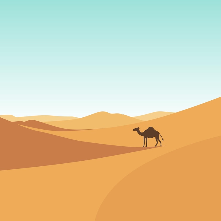 Vector eenvoudig kameel silhouet woestijn landschap ontwerp