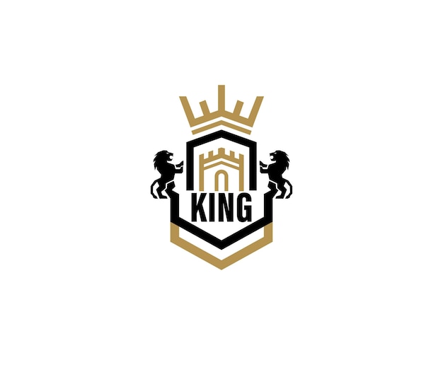 Eenvoudig kasteel koning kroon symbool Logo ontwerpsjabloon