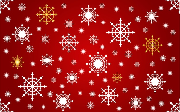 Vector eenvoudig kerst naadloos patroon met witte en gouden sneeuwvlokken en sterren kerstkaart met witte sneeuwvlokken op rode achtergrond