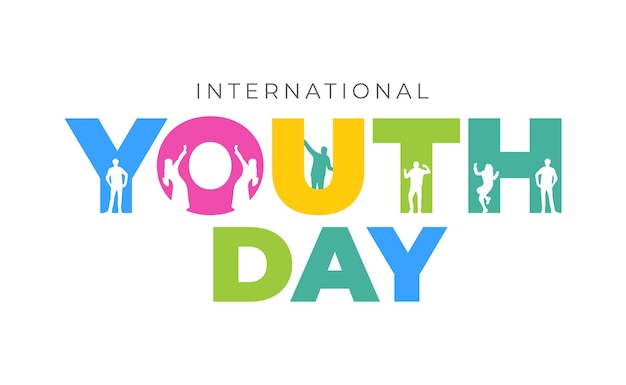 Eenvoudig kleurrijk International Youth Day-logo Vetgedrukte typografie en silhouet van jongeren