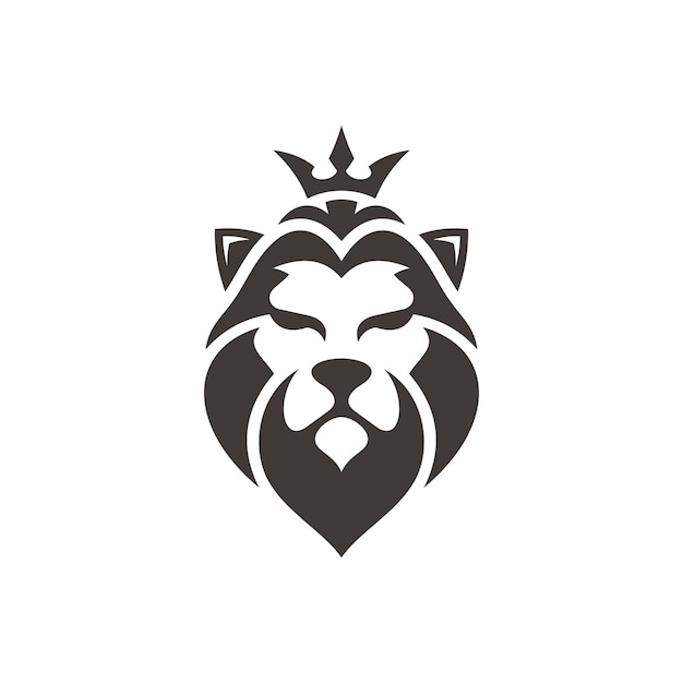 Eenvoudig leeuwenkop logo ontwerp vooraanzicht geometrische Leeuw gezicht koning kroon crest badge embleem vector