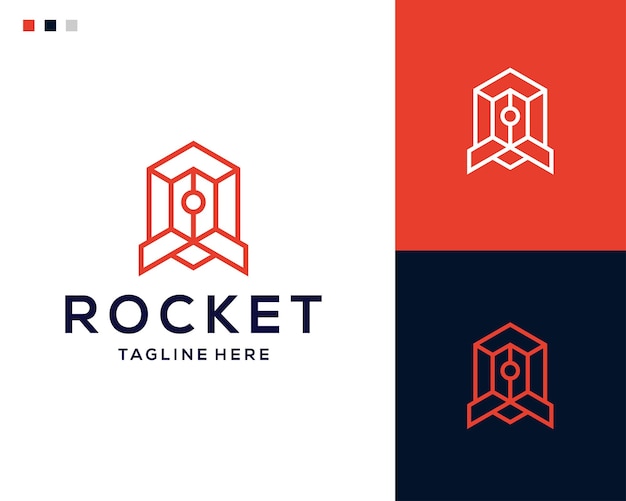 Eenvoudig lijntekeningen rocket-logo-ontwerp