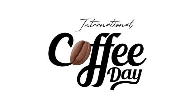 Eenvoudig logo van de Internationale Dag van de Schone Koffie Handlettering Typografie met Coffee Bean Illustratie Ornament