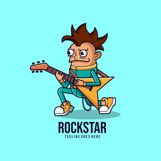 Eenvoudig mascotte logo rockstar karakterontwerp