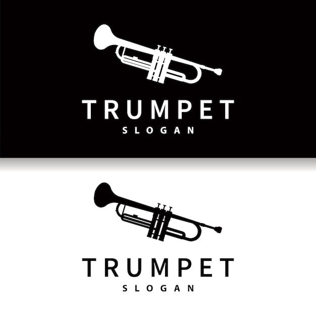 Vector eenvoudig merk silhouet ontwerp messing muziekinstrument trompet klassieke jazz trompet logo