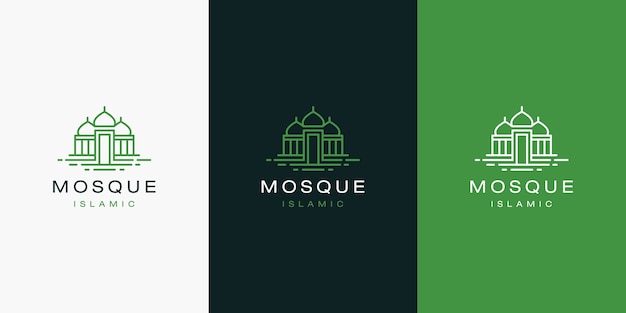 Eenvoudig modern logo-ontwerp van de moskeeillustratie met lijnstijl