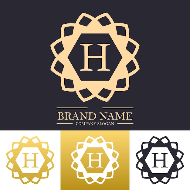 Eenvoudig modern mandala-logo-ontwerpsjabloon met letter h en bloemenlijnkunstconcept