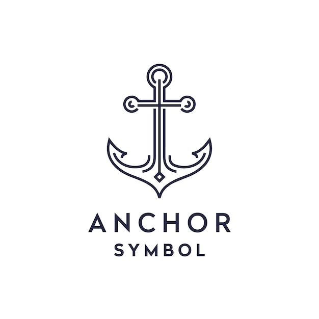 Eenvoudig Mono Line Art-anker voor bootschip Marine Marine Nautische logo-ontwerpvector